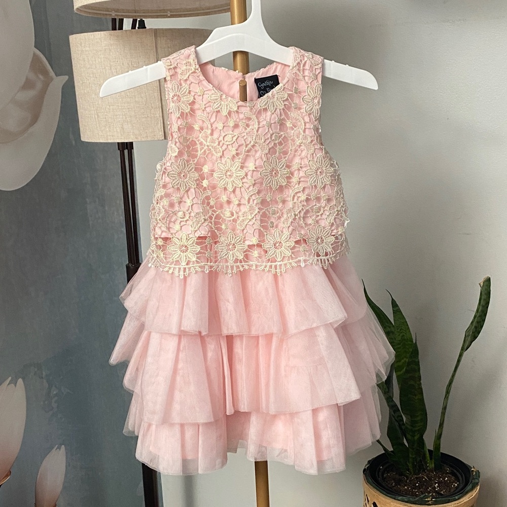Cynthia Rowley Pink Casual/Formal/Play Dress with Ivory Lace Overlay size 4T